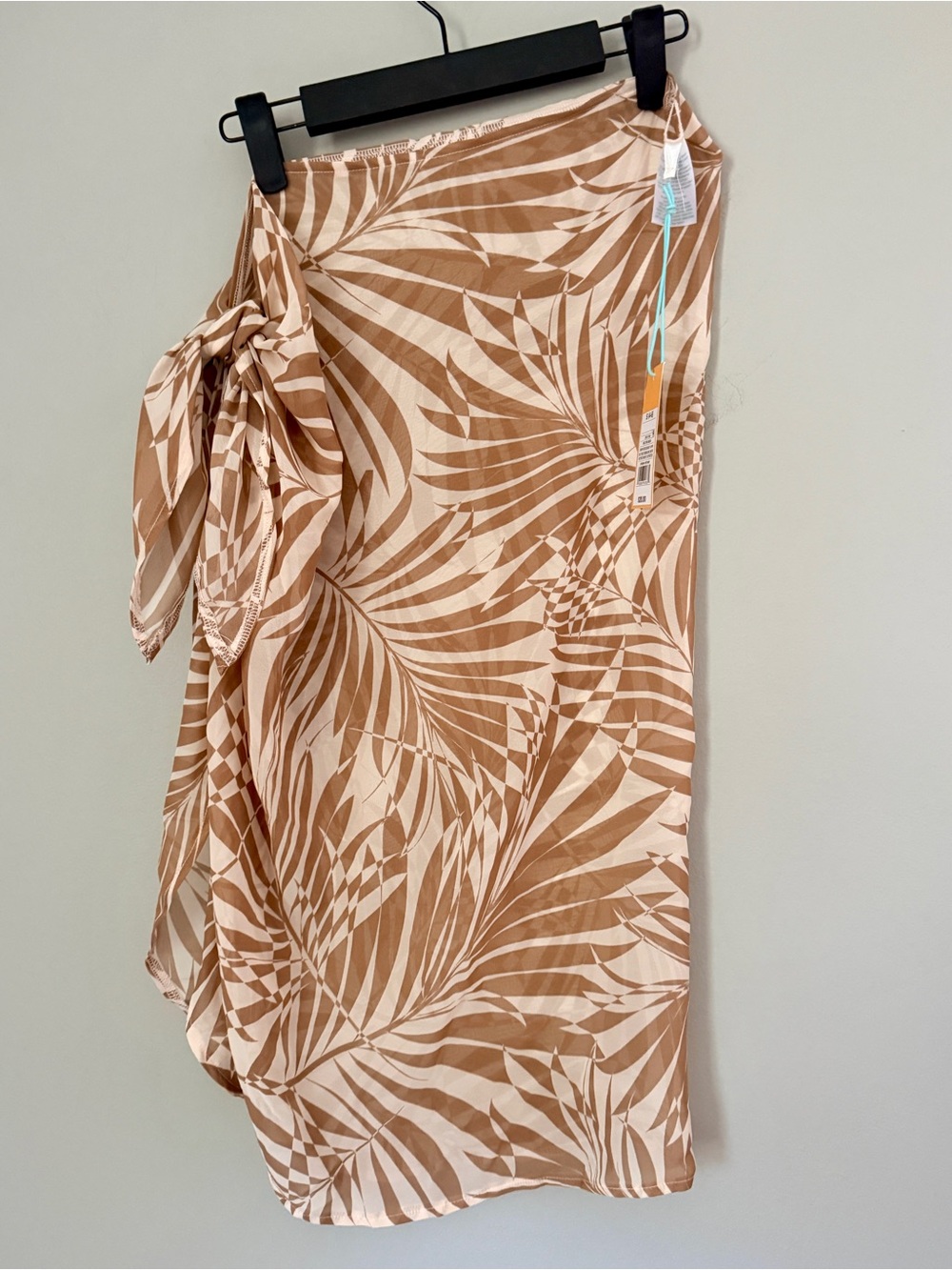 Women’s Brown Leaf-Print Swim Sarong Wrap size Small